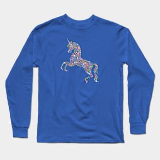 Floral Unicorn on Blue Long Sleeve T-Shirt